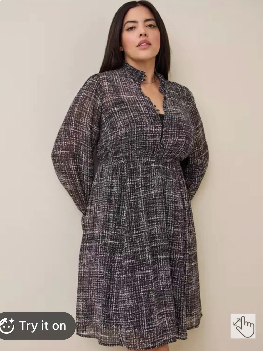 Torrid Dress Womens 00 / M/L Black & White Plaid Mini Mock Neck Ruffle Hem - Picture 1 of 12